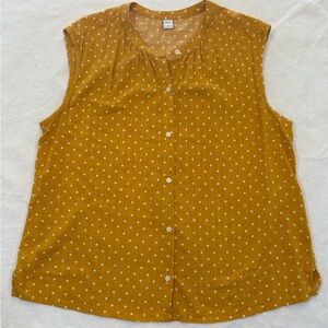 Old Navy Mustard Yellow Polka Dot Sleeveless Button-Down Top